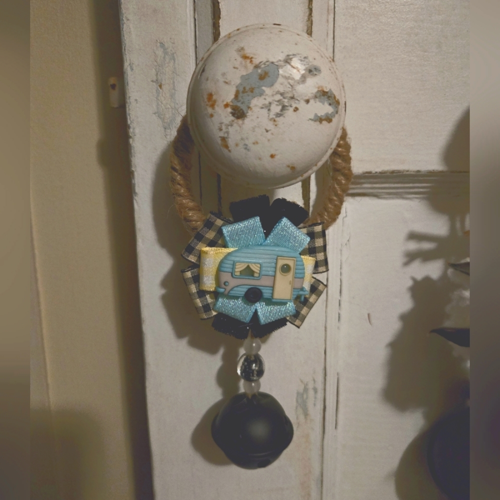 Rustic Camper Door Hanger Doorknob Hanger Travel Trailer Glamping Ribbon Door